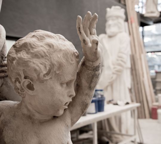 The Latona Basin’s sculpture group is being restored. 